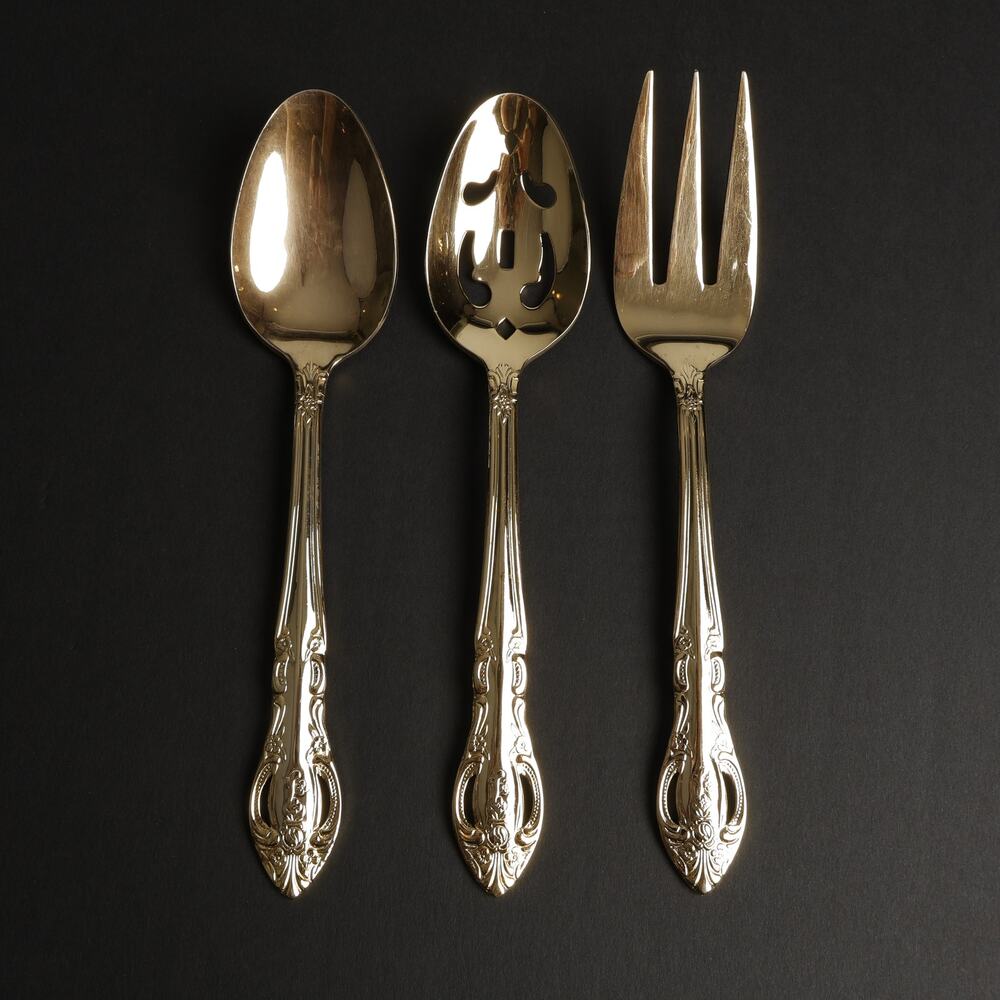 Hanford Forge Ltd HAF30 Gold Plate Stainless Serving Fork Spoon Set